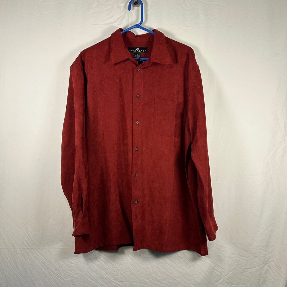 Consensus‎ Sportswear Shirt Mens XL Red Micro Corduroy Long Sleeve Y2K NWT